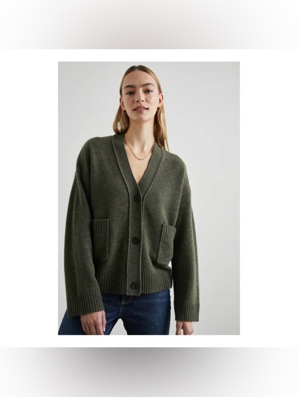Rails Lindi Cardigan (Cotton/Wool/Cashmere blend) in Olive Green size M